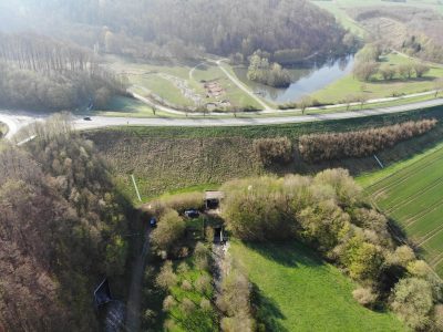 Luftbild vom Hochwasserrückhaltebecken Husen Dahlheim